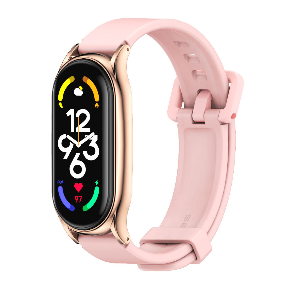 Dây Đeo Cao Su Cho Mi Band 7/6/5/4/3 Mặt Kim Loại MJOBS Cao Cấp, Khung Chất Liệu Thép Không Gỉ