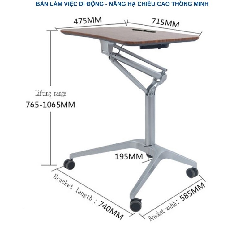 Bàn Laptop Thông Minh Xoay 360 Có Bánh Xe Thuyết Trình Công Ty Hội Trường Lớp Học, Bàn Học Làm Việc Di Động Nâng Hạ Chiều Cao Khóa Bánh Xe Phù Hợp Mọi Đối Tượng