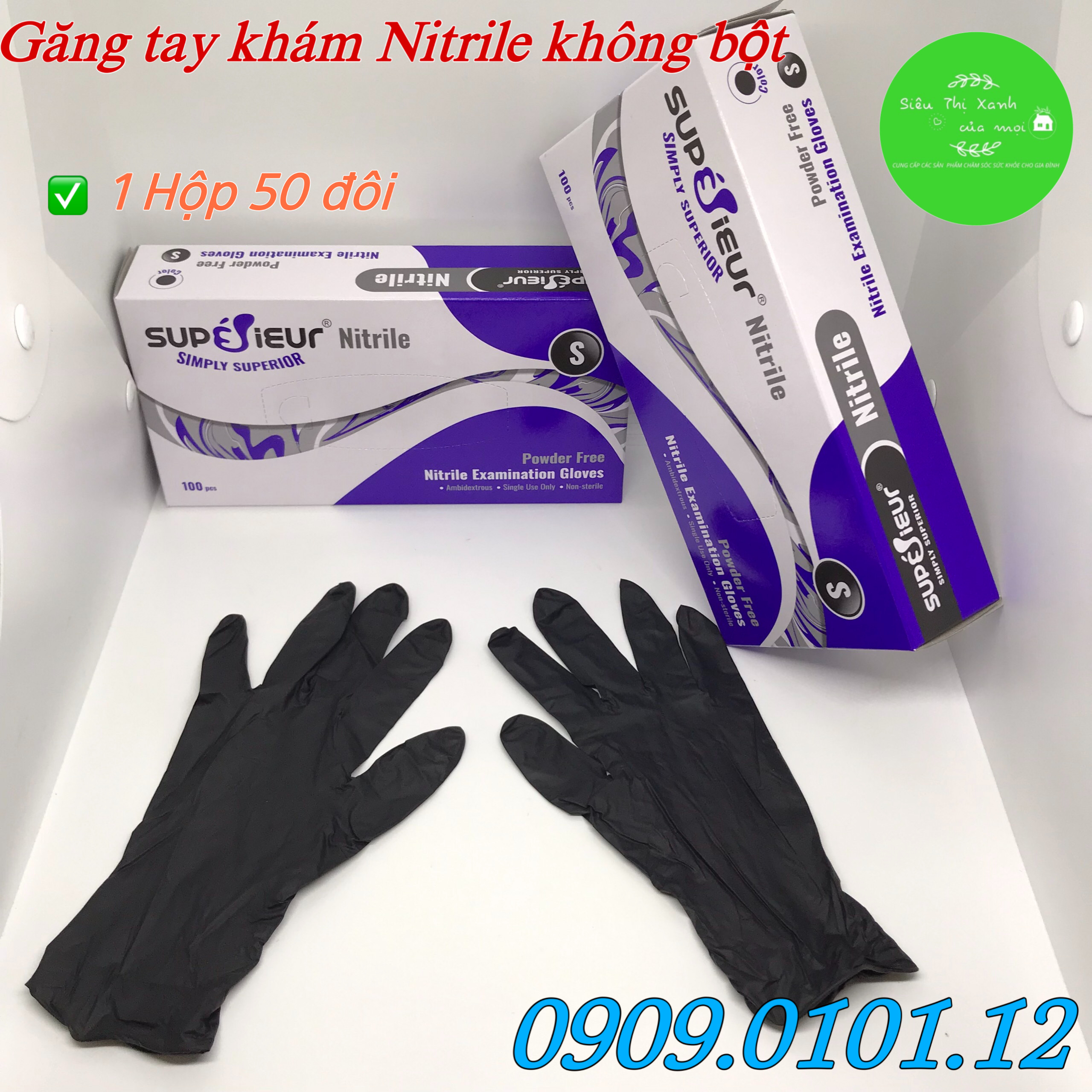 Găng tay y tế không bột nitrile (hộp 100 cái), bao tay y tế đen, găng tay đen đa năng