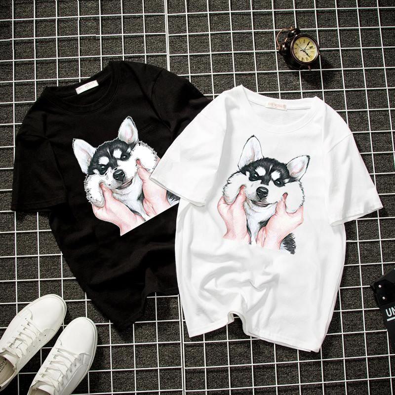 Áo thun unisex form rộng cún con đáng yêu vải dày mịn 2019T1713