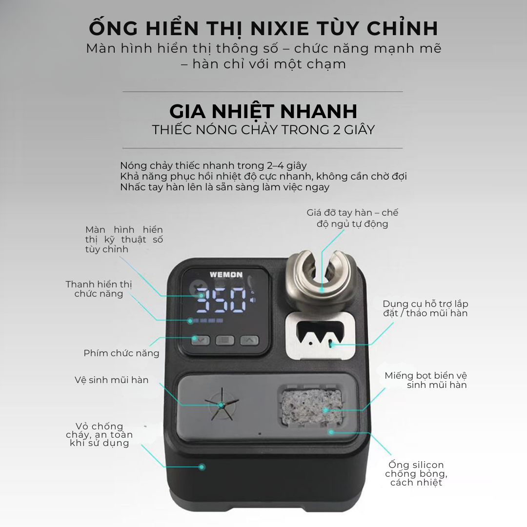 Trạm Hàn Làm Nóng Trong 2 Giây, Chế Độ Ngủ Tự Động WEMON K21A Kèm Tay Hàn T210 Công Suất Cao - Hàng Nhập Khẩu