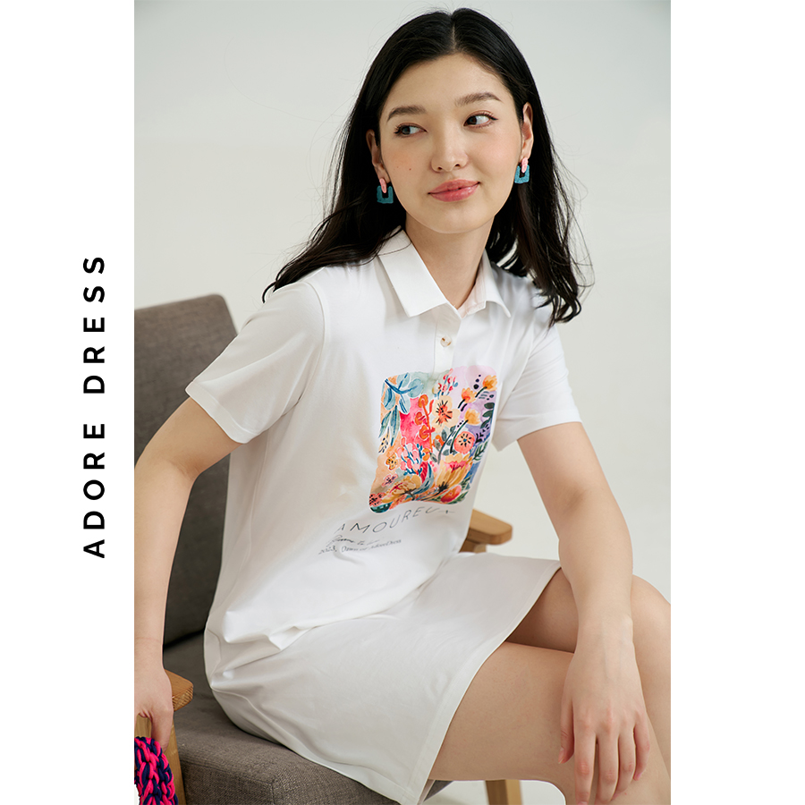 Đầm Cotton/polo dresses cotton trắng in summer flowers 311DR5001 ADORE DRESS