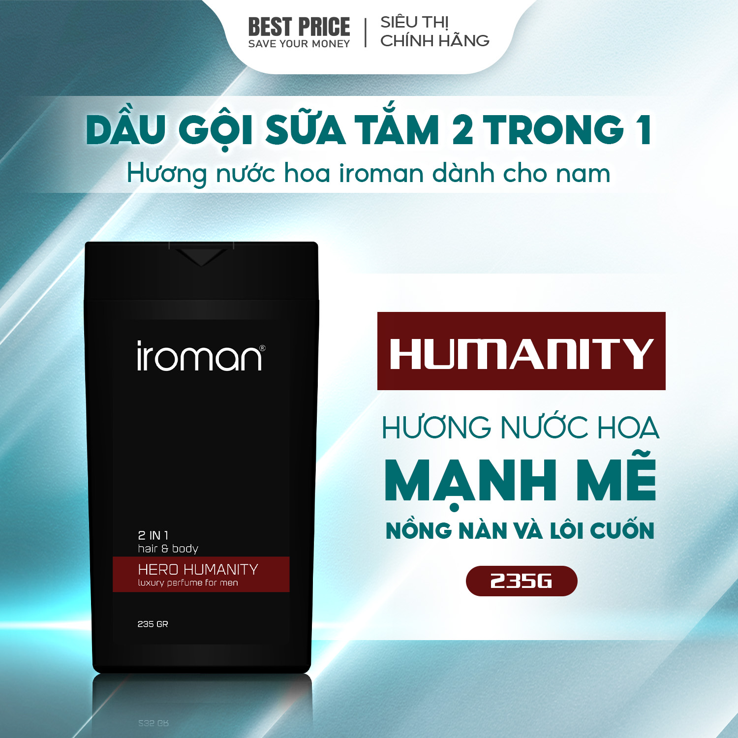Combo 3 chai tắm gội 2in1 Iroman hương nước hoa cho nam thơm lâu ngăn giàu giảm rụng 705G