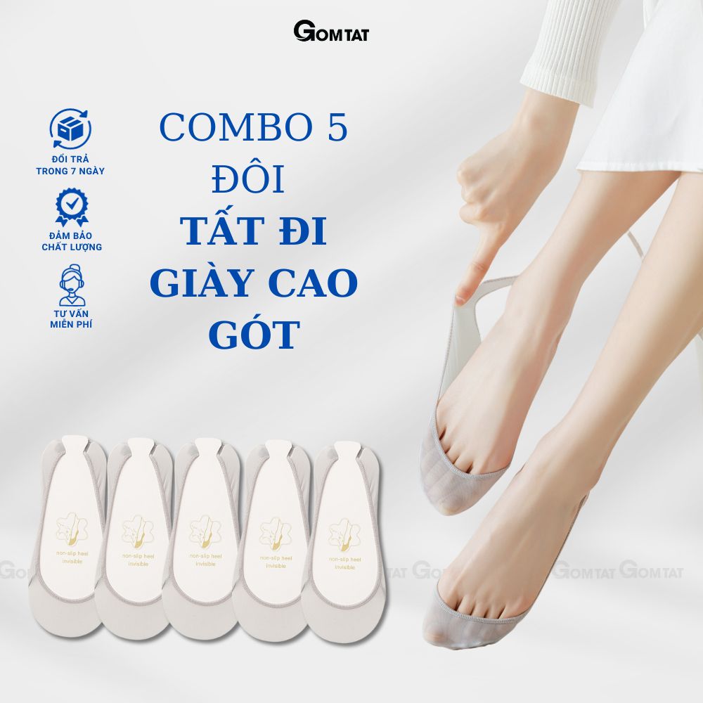 Combo 5 đôi tất đi giày cao gót nữ, vớ giày cao gót có miếng đệm cao su chống tuột gót - CAOGOT-SUX-19218-CB5