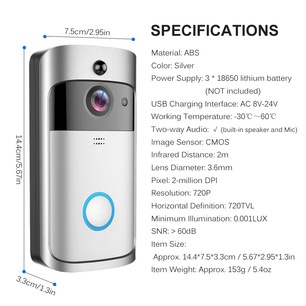 Wireless Intelligent Doorbell 720P Camera WiFi Visual Video Phone Door Bell 2-way Audio Video Doorbell Support Infrared