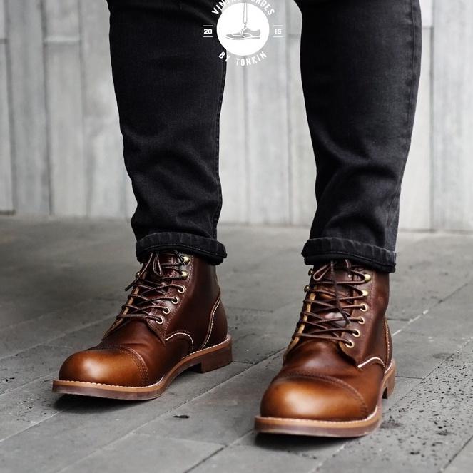 Giày boot nam cao cổ màu nâu REDWING IRON, giày da thật cổ điển TONKIN