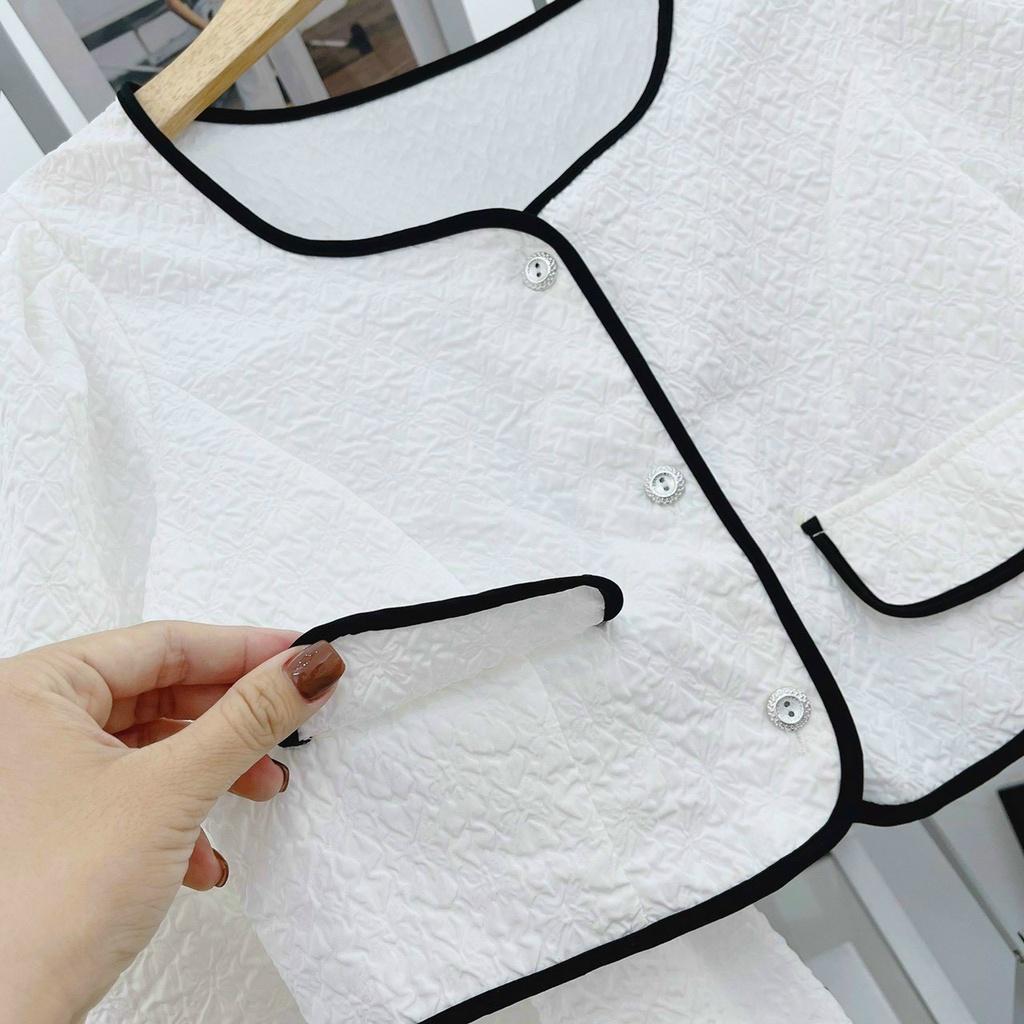 TTL Set bộ xốp áo croptop trắng viền né đen phối chân váy midi xòe tiểu thư dự tiệc Nina lê dịu dàng