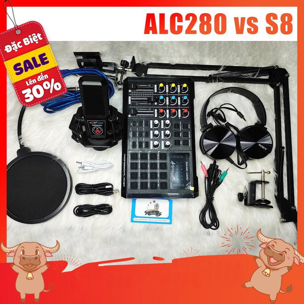 Combo thu âm livestream Mic ALC-280 Và Sound card S8 + Kẹp Điện Thoại + Kẹp Mic + Lọ Âm mới nhất