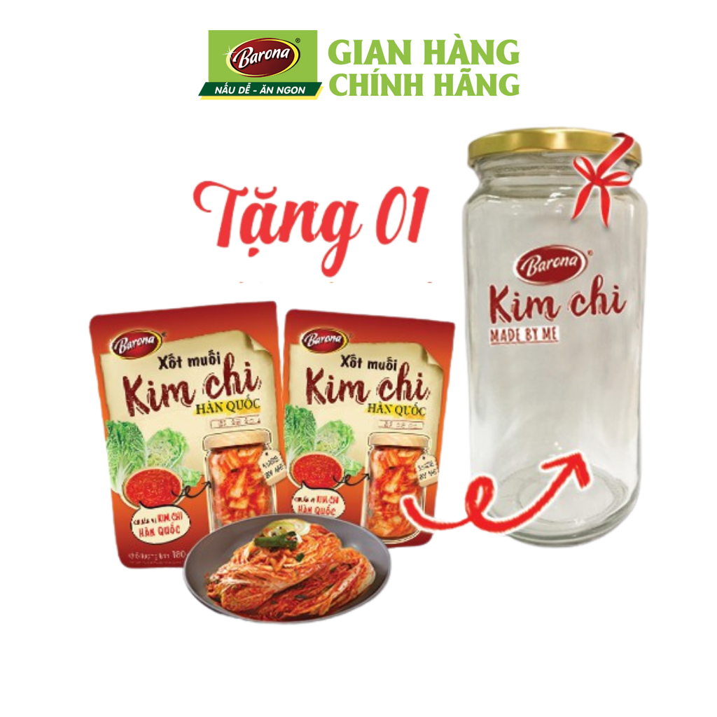 Tặng 1 hũ thủy tinh cao cấp khi mua combo 2 gói Xốt muối Kim Chi Hàn Quốc Barona 180g