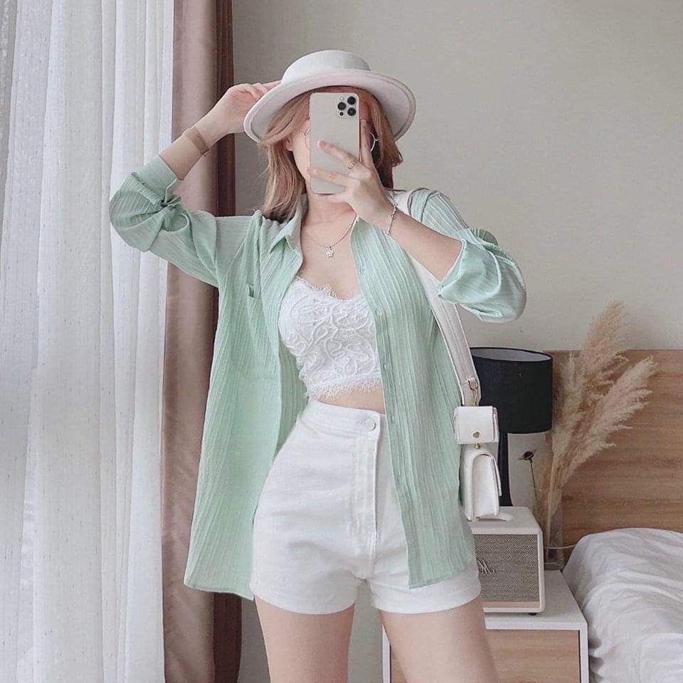 Áo Sơ Mi Nữ Dáng Công Sở Trơn Dài Tay 3 Màu Chất Đũi Gân Siêu Hot