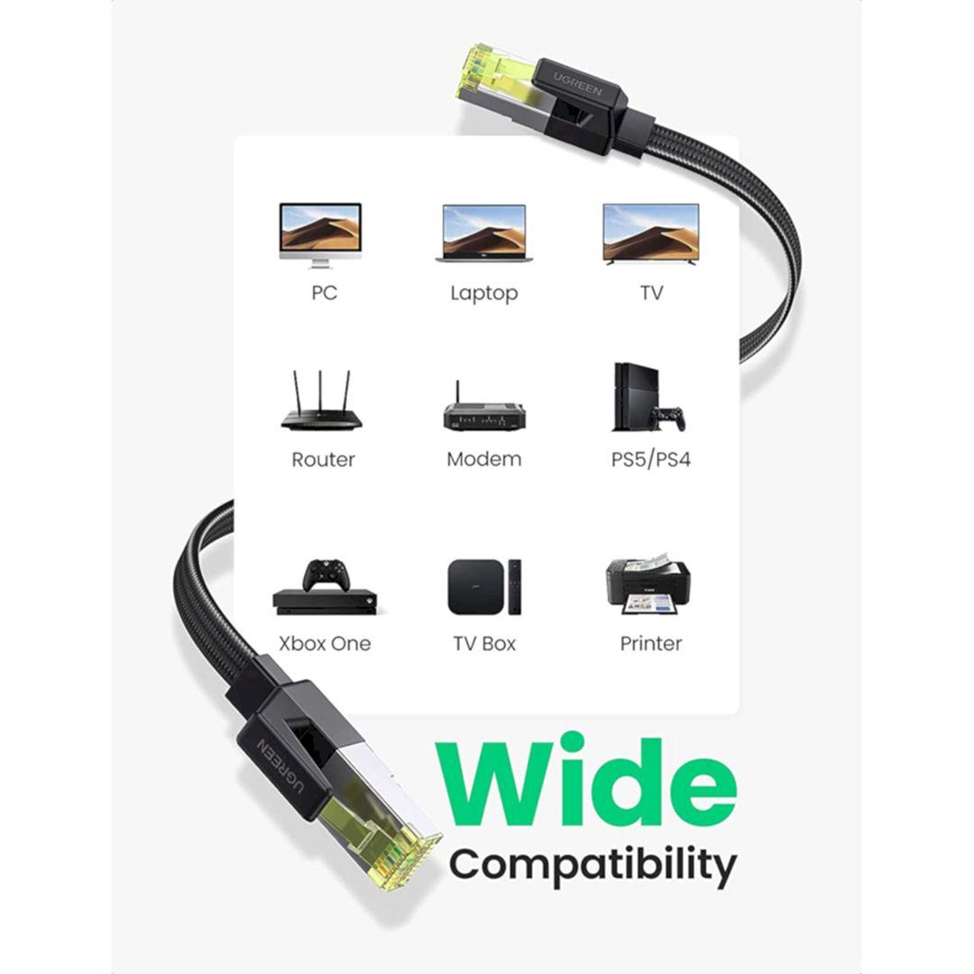 Ugreen UG40164NW189TK 8m 10Gbps 600mhz dây dẹt Nylon Braided Màu Đen Cáp mạng Cat7 - HÀNG CHÍNH HÃNG