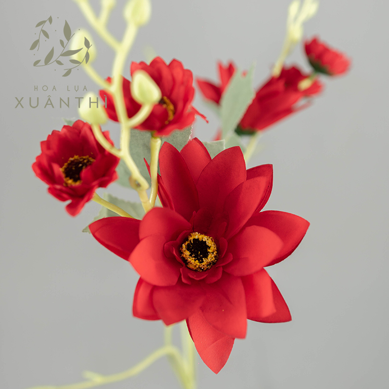 Hoa giả hoa lụa trang trí Xuân Thì - Hoa cúc mốc trang trí decor màu cam, đỏ, hồng, trắng - 1 cành 15 bông - HL14