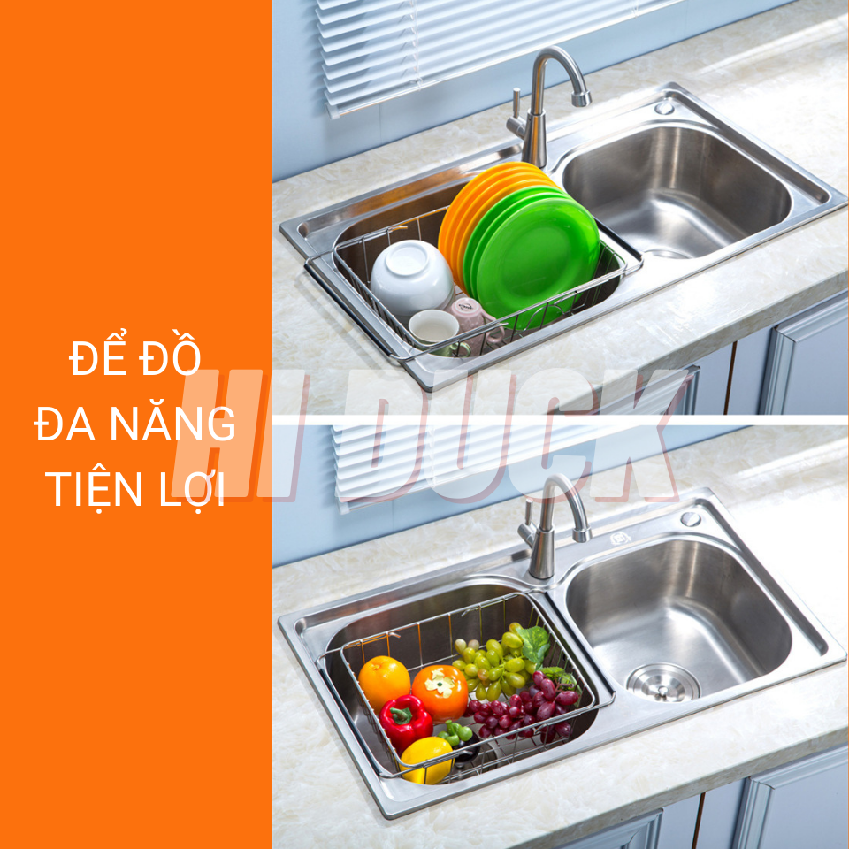 Rổ Rửa Rau Củ  Đa Năng Chất Liệu Inox Cao Cấp, Giá Úp Chén Bồn Rửa Tiện Ích