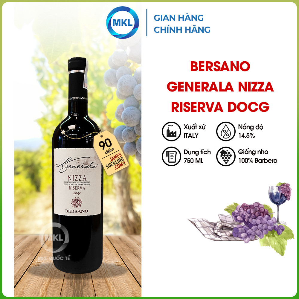 Rượu Vang Đỏ Bersano Generala Nizza Riserva DOCG 750ml 14.5% - Ý - Hàng Chính Hãng