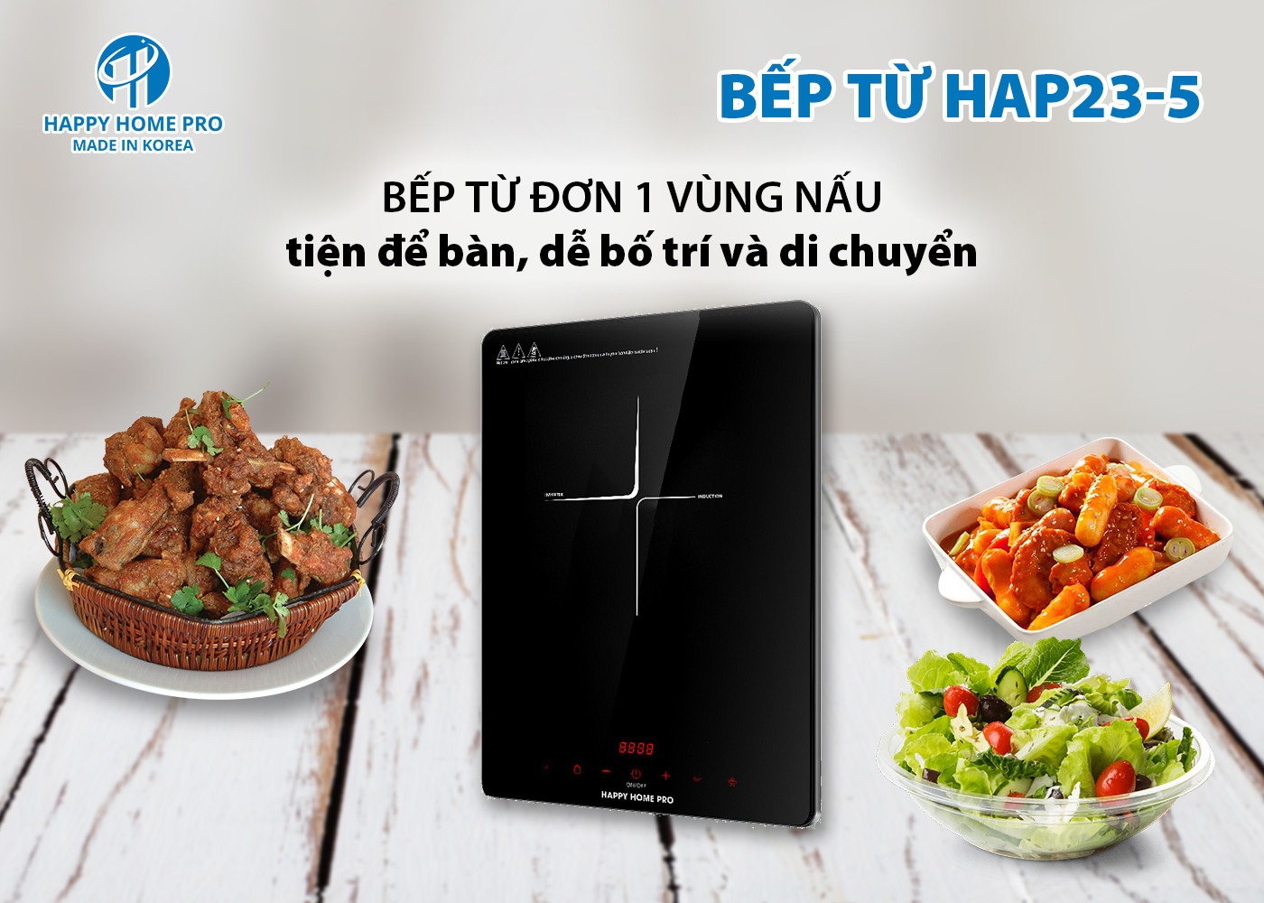 Bếp Từ Đơn HAP23-5- Hàng Chính Hãng Happy Home Pro - TẶNG KÈM CHẢO CHIÊN INOX SIZE 24 Happy Home Pro