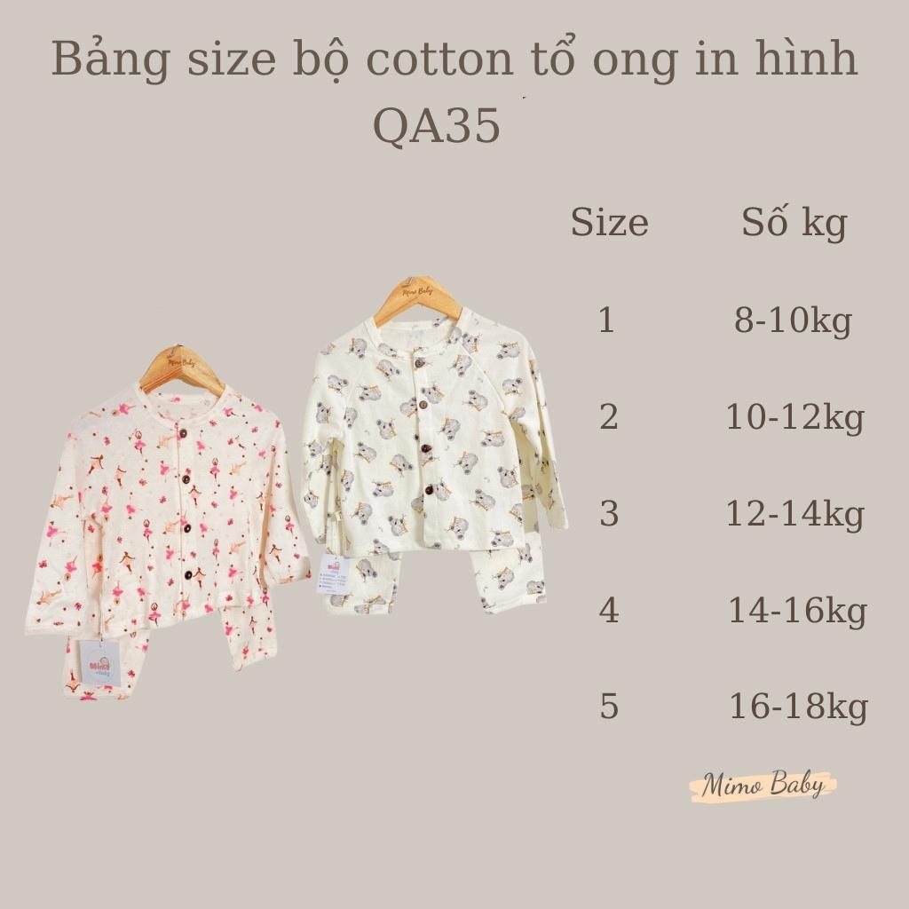 Bộ quần áo thu đông cài cúc chất liệu cotton tổ ong dễ thương cho bé QA35 Mimo Baby
