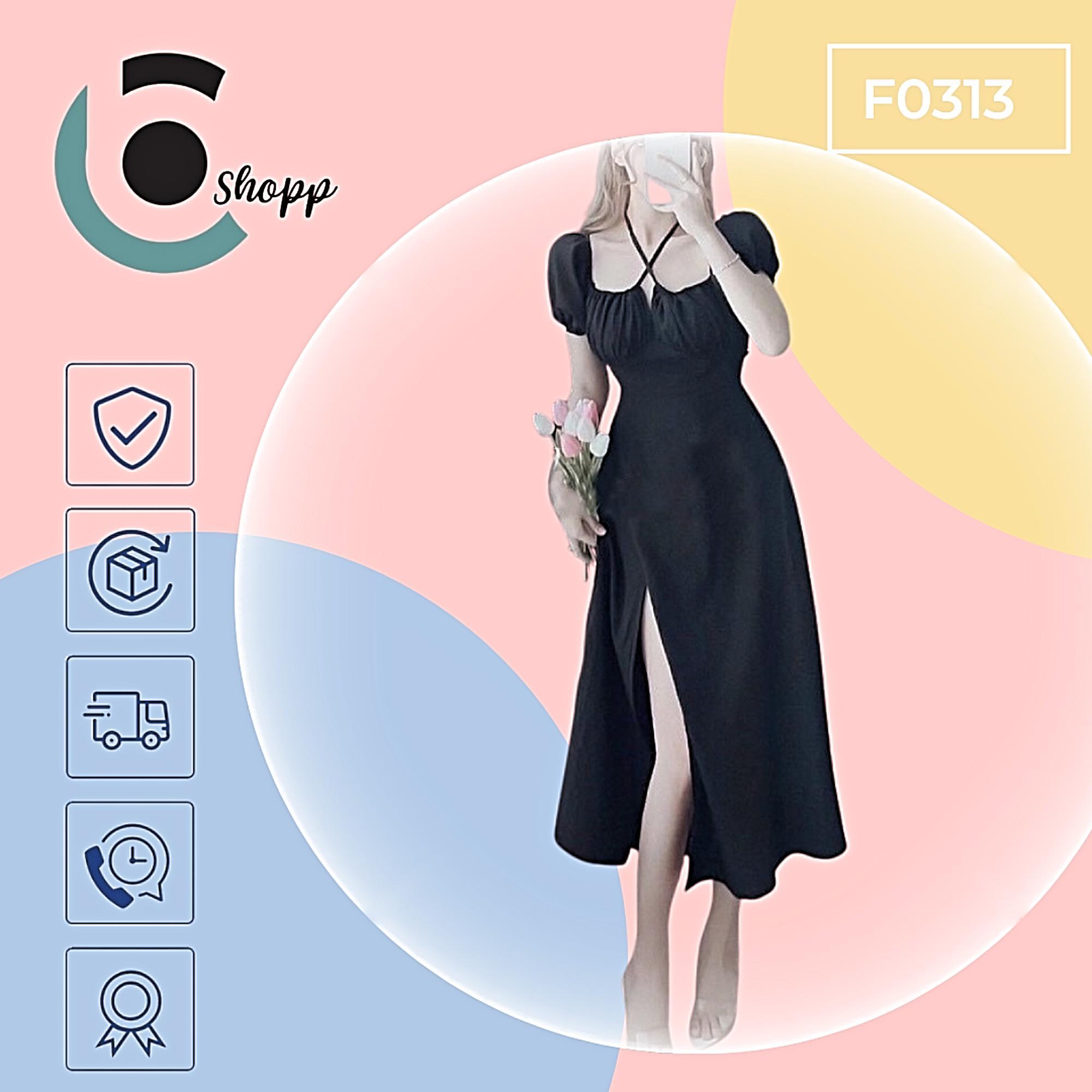 Đầm maxi nhíu ngưc xẻ tà cao cấp