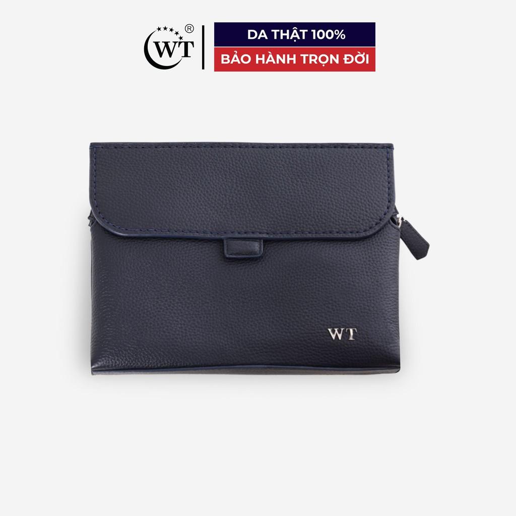 Clutch Ví Cầm Tay Nam Có Quai Đeo Chéo Da Bò Cao Cấp Màu Xanh Navy, Màu Xanh Lá WT Leather 070101107, 070101104