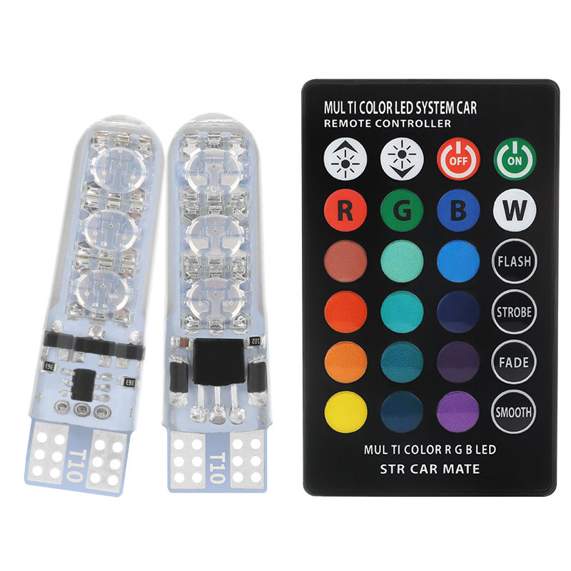 Bộ 2 đèn LED T10 đổi màu RGB kèm điều khiển T10RGB-1