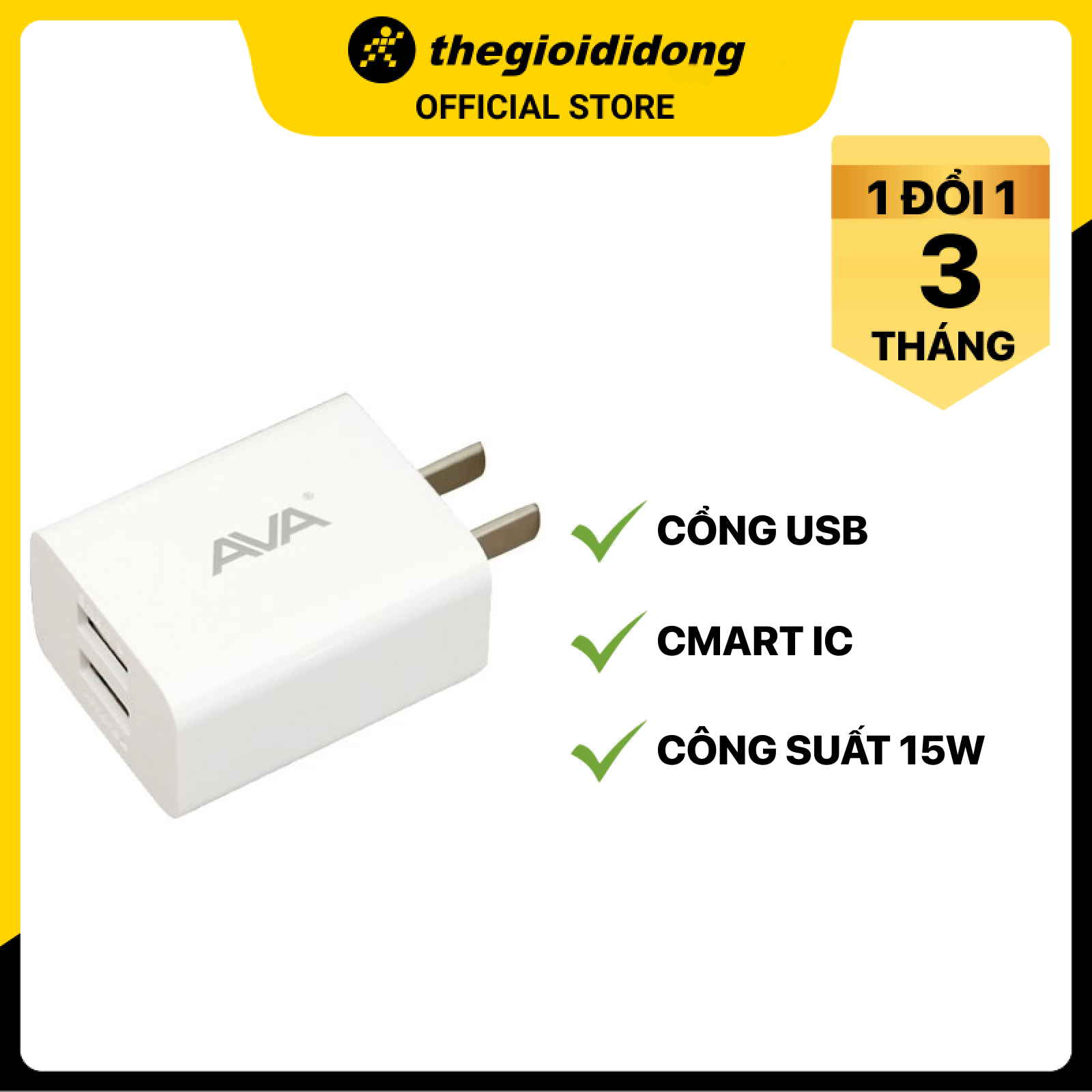 Adapter sạc USB 10W Dual AVA U215 Trắng - Hàng Chính Hãng