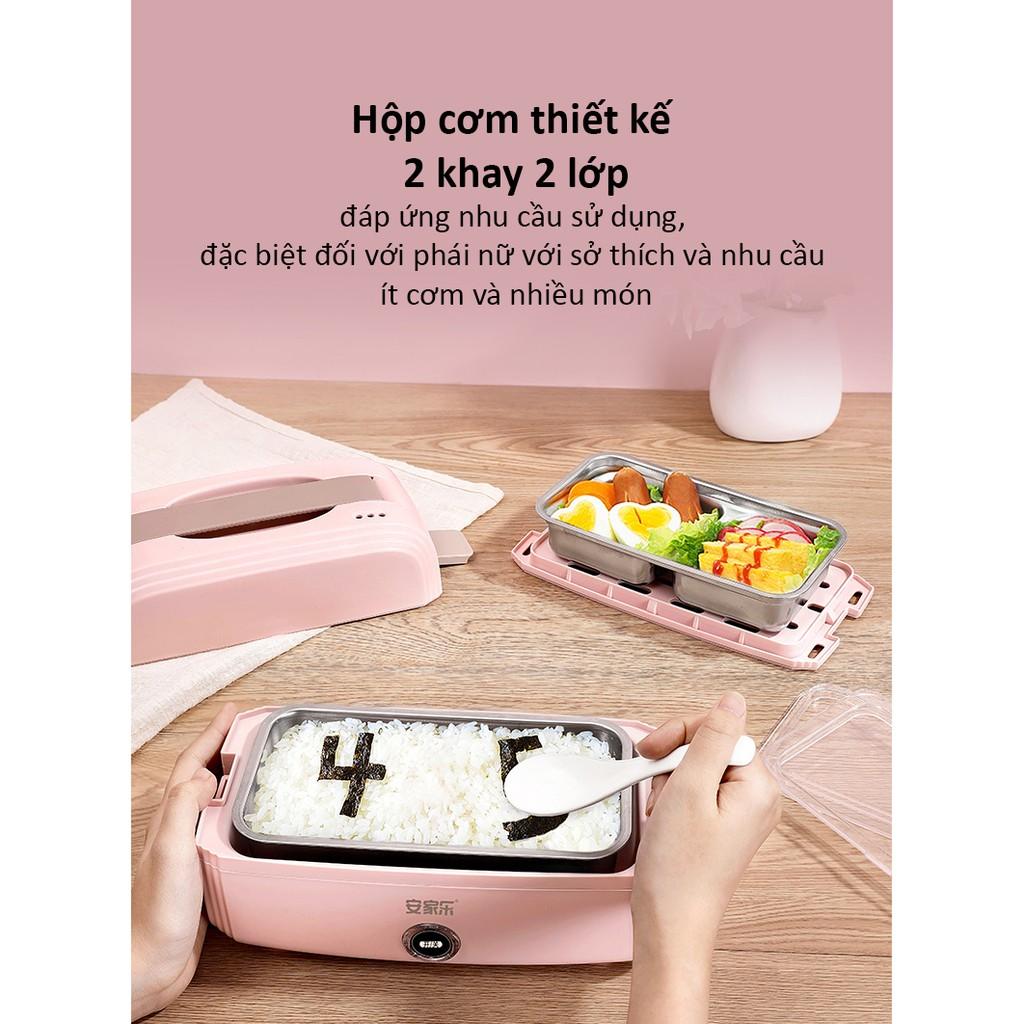 Hộp cơm loại 1 NẤU CHÍN, HÂM NÓNG, KÈM HÚT CHÂN KHÔNG 2 TẦNG 3 NGĂN màu hồng