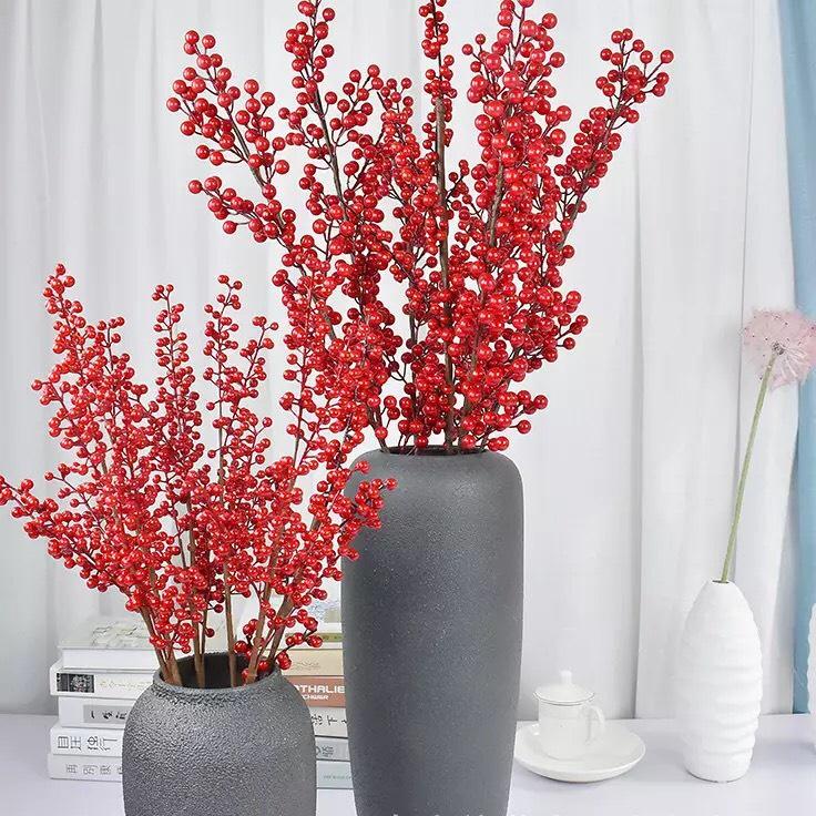 Cành Đào Đông Đỏ Tài Lộc Cao Cấp Dài 1M Trang Trí Nhà Cửa, Decor Nội Thất Tuyệt Đẹp