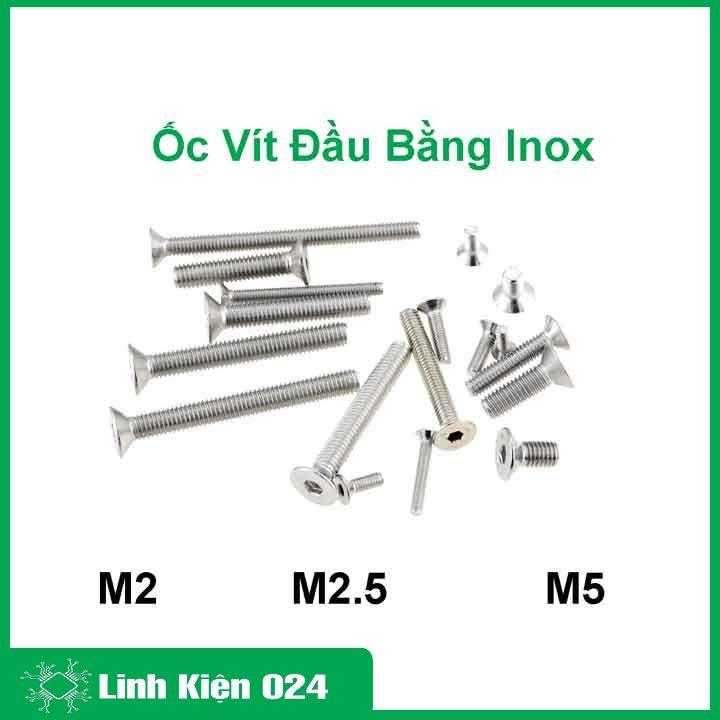 Ốc M2, M2.5, M5 đủ loại 6mm-8mm-20mm ốc bắt động cơ vít bake đầu bằng thân bu lông inox 304