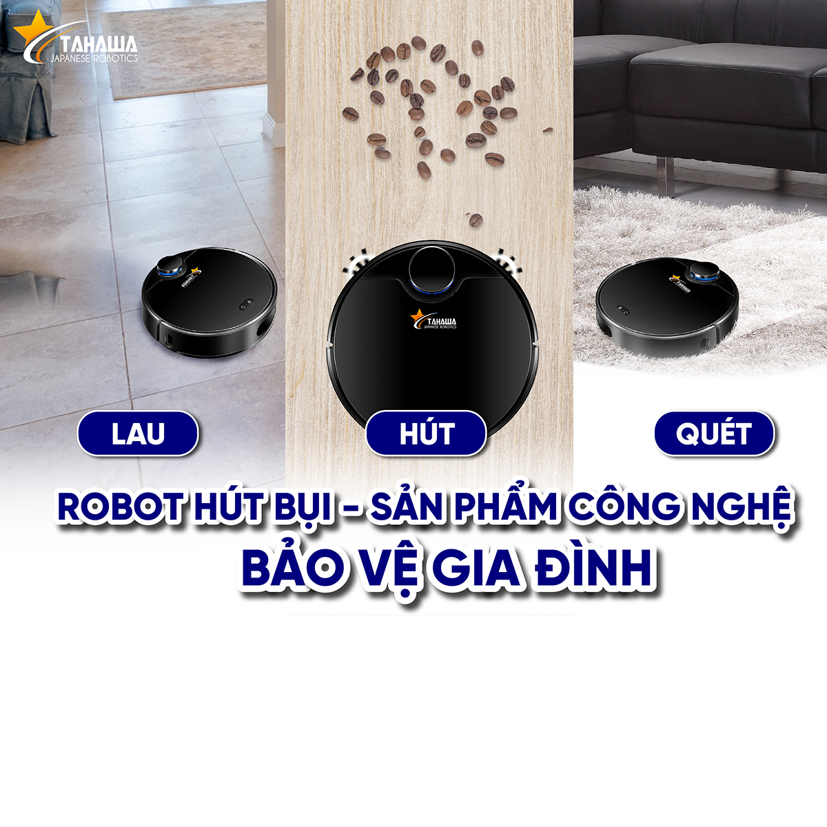 Robot hút bụi TAHAWA TH-06 PLUS Robo hút bụi lau nhà  với các tính năng nổi bật và hiện đại. Tiết kiệm thời gian và công sức khi sử dụng riêng biệt từng chế độ robot hút bụi lau nhà thông minh 3 in 1 hút, quét, ,lau. Bảo hành chính hãng 2 năm