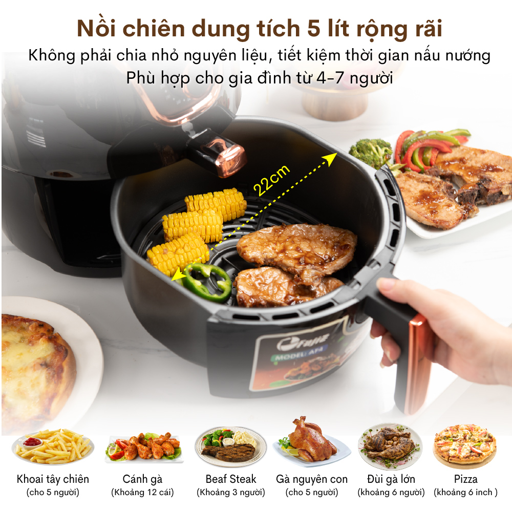 Nồi chiên không dầu cơ FujiE AF4 5Lít, công suất 1400W tự động ngắt khi quá tải, cho gia đình 4-7 người - Hàng chính hãng