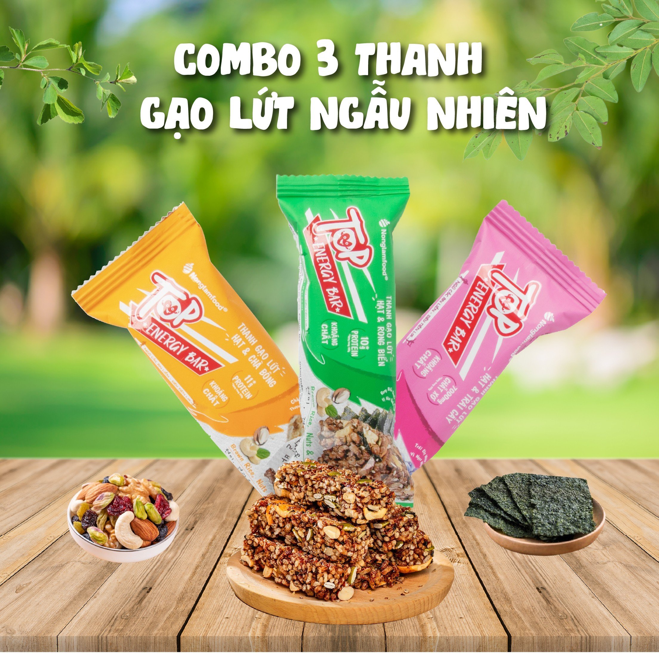 Thanh gạo lứt ngũ cốc hạt và chà bông, rong biển, trái cây, Nonglamfood 17g  | Hỗ trợ giảm cân ăn kiêng | Ăn chay thực dưỡng