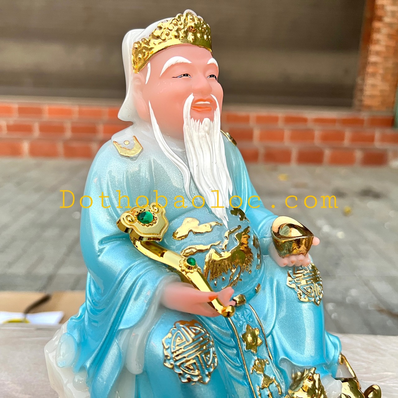 Tượng Thần tài Thổ Địa đế đá nhập khẩu cao cấp cao 20 cm – Xanh dương