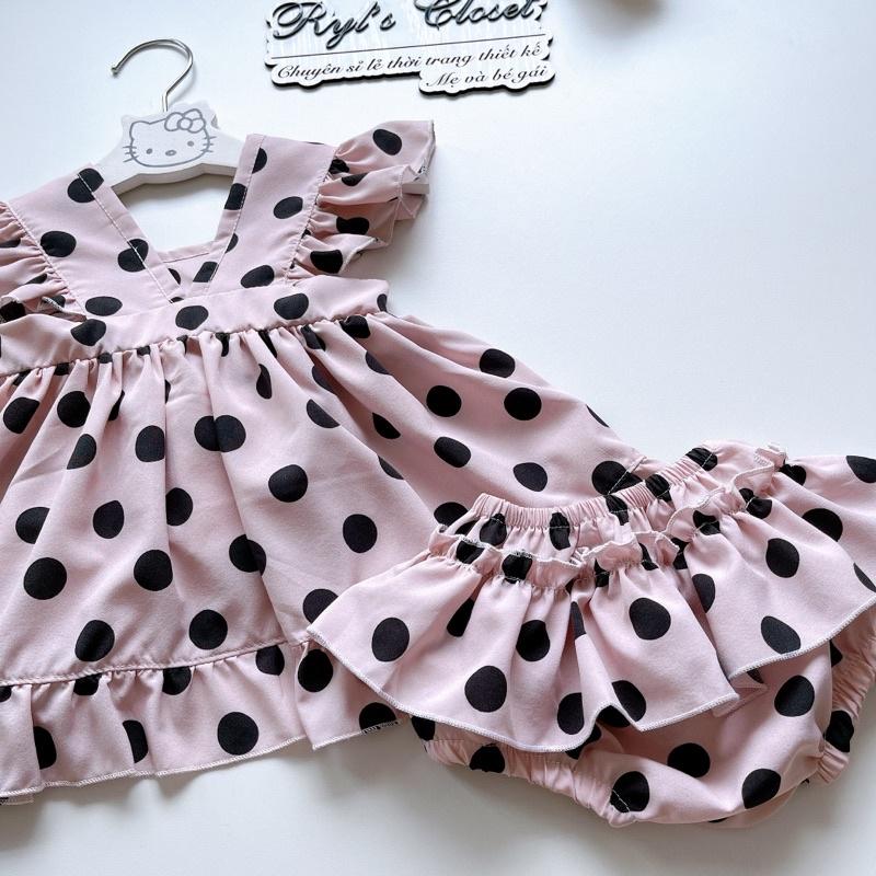 Váy Lolita Chấm Bi Bé Gái 3 - 12kg Chất Lụa Hàng Châu Mềm Mát
