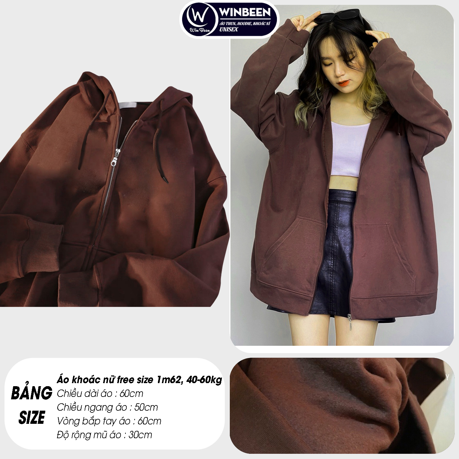 Áo KHOÁC Hoodie TRƠN 4 Màu Nam Nữ Ulzzang Unisex Oversize, Tay Phồng, Mũ 2 lớp dầy WinBeen