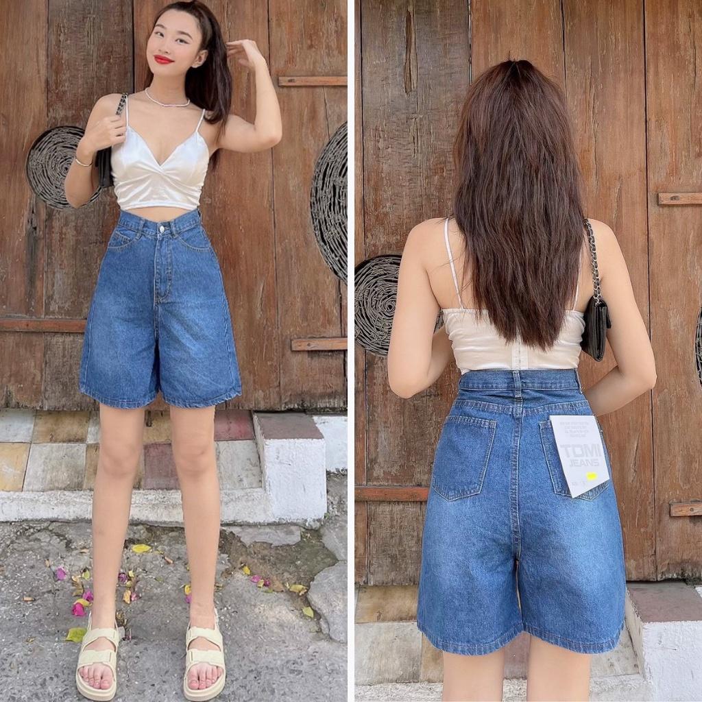 Quần Short Jean Ngố Nữ Ống Rộng Lưng Cao Basic Chất Bò Phong Cách Ulzzang Hàn Quốc 4 Màu - 304 - 438