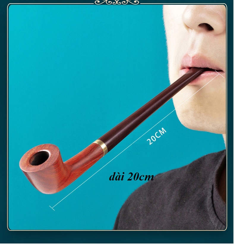 tẩu thuốc gỗ hương gắn điếu và sợi cao cấp- cán dài 20 cm