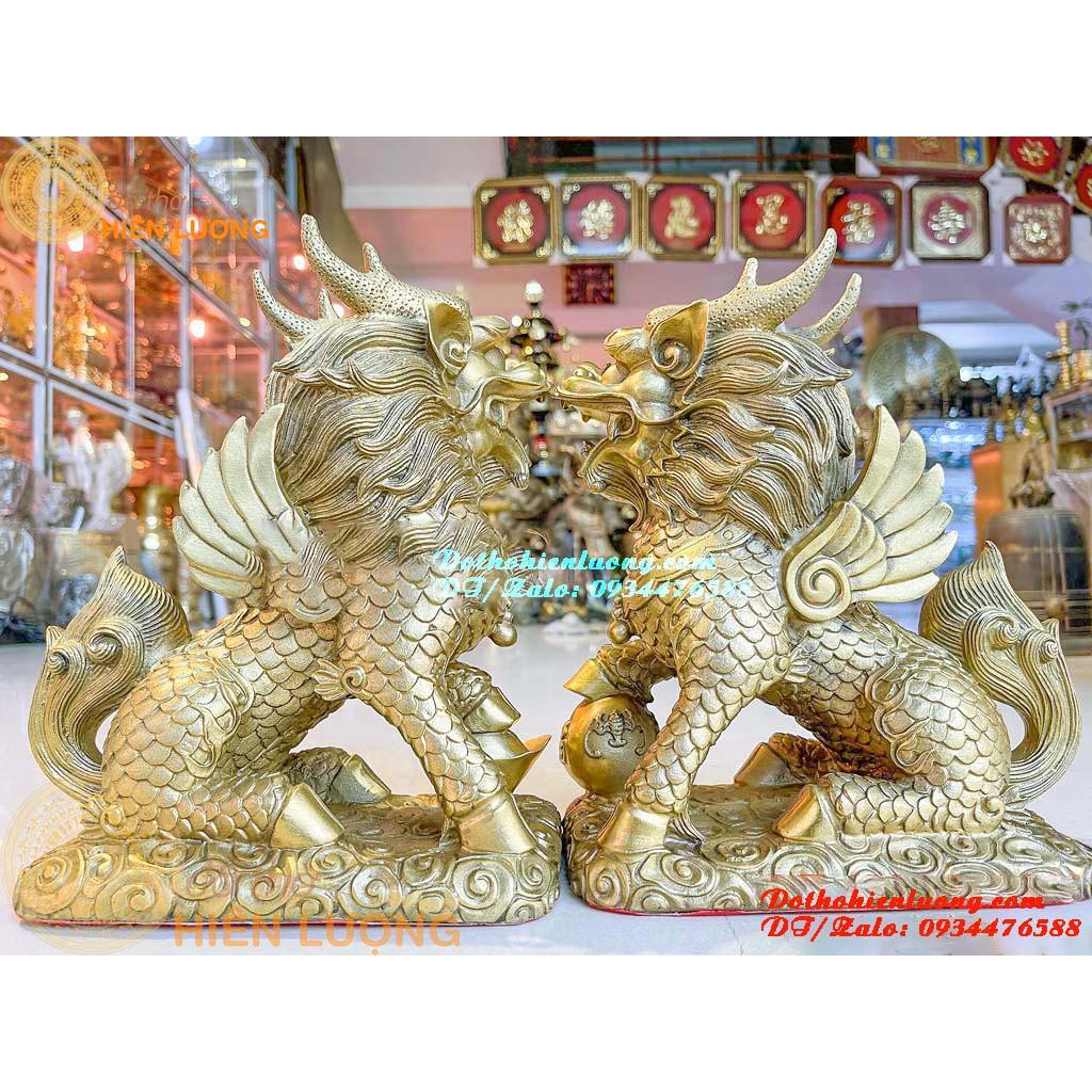 Đôi Kì Lân Ngồi Bệ Mây Bằng Đồng Thau Nguyên Chất Cao 25cm, Nặng 5,5kg/đôi Đẹp - Linh Vật Phong Thủy May Mắn