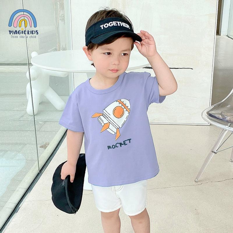 Áo thun cộc tay cho bé 2 3 4 5 6 7 tuổi cotton in hình xe co giãn thoáng mát