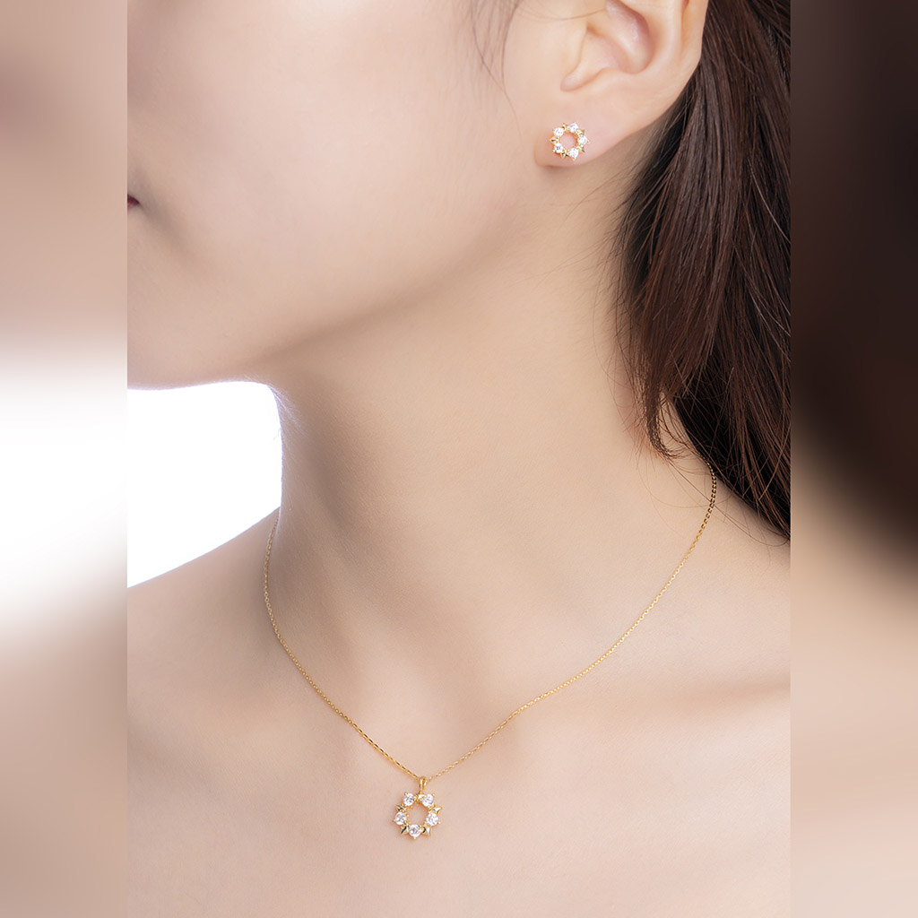 Dây Chuyền Vàng 14K Thiết Kế Hình Mặt Trời Đính Đá CZ Cao Cấp Lấp Lánh DCPTB300 Huy Thanh Jewelry