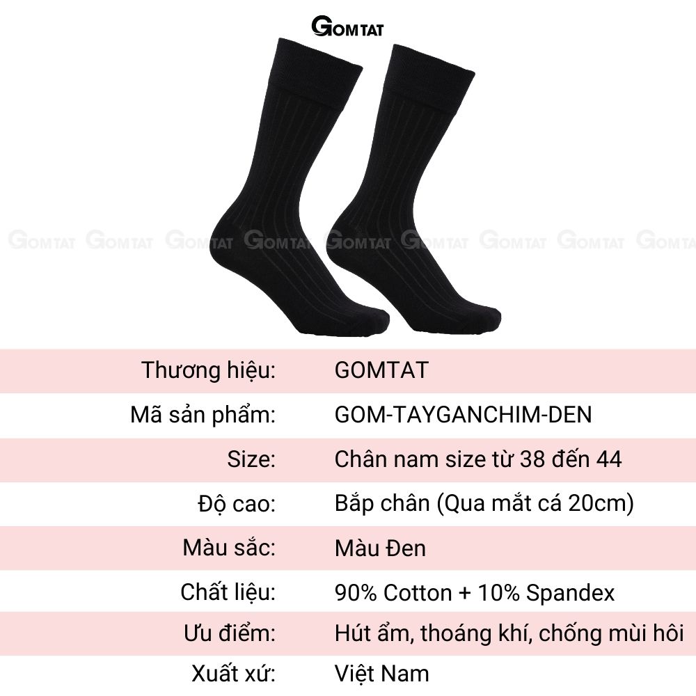 Combo 5 đôi tất vớ cổ cao nam công sở đi giày tây GOMTAT họa tiết gân chìm màu đen, cotton cao cấp - TAYGANCHIM-DEN-CB5