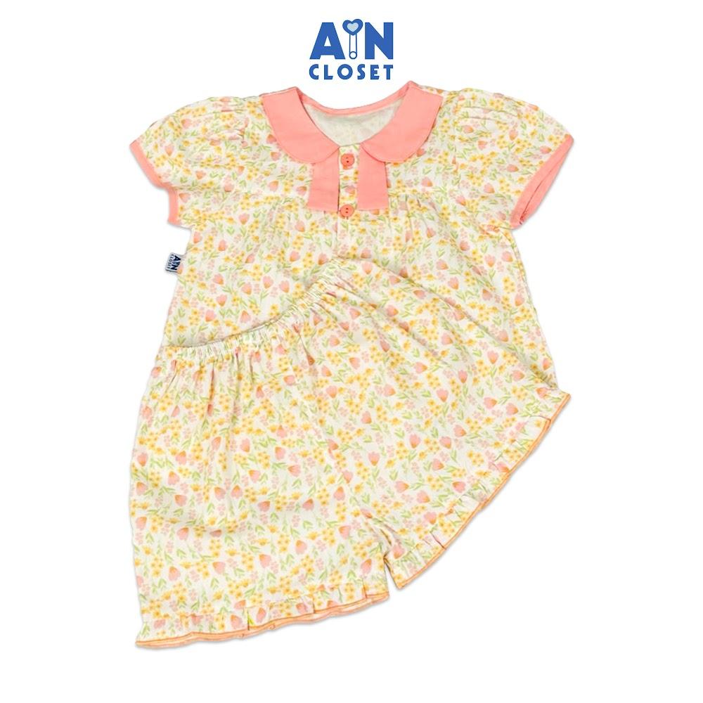 Bộ quần áo Ngắn bé gái họa tiết Hoa Nhí Vàng Hồng cotton - AICDBGWKUVHV - AIN Closet