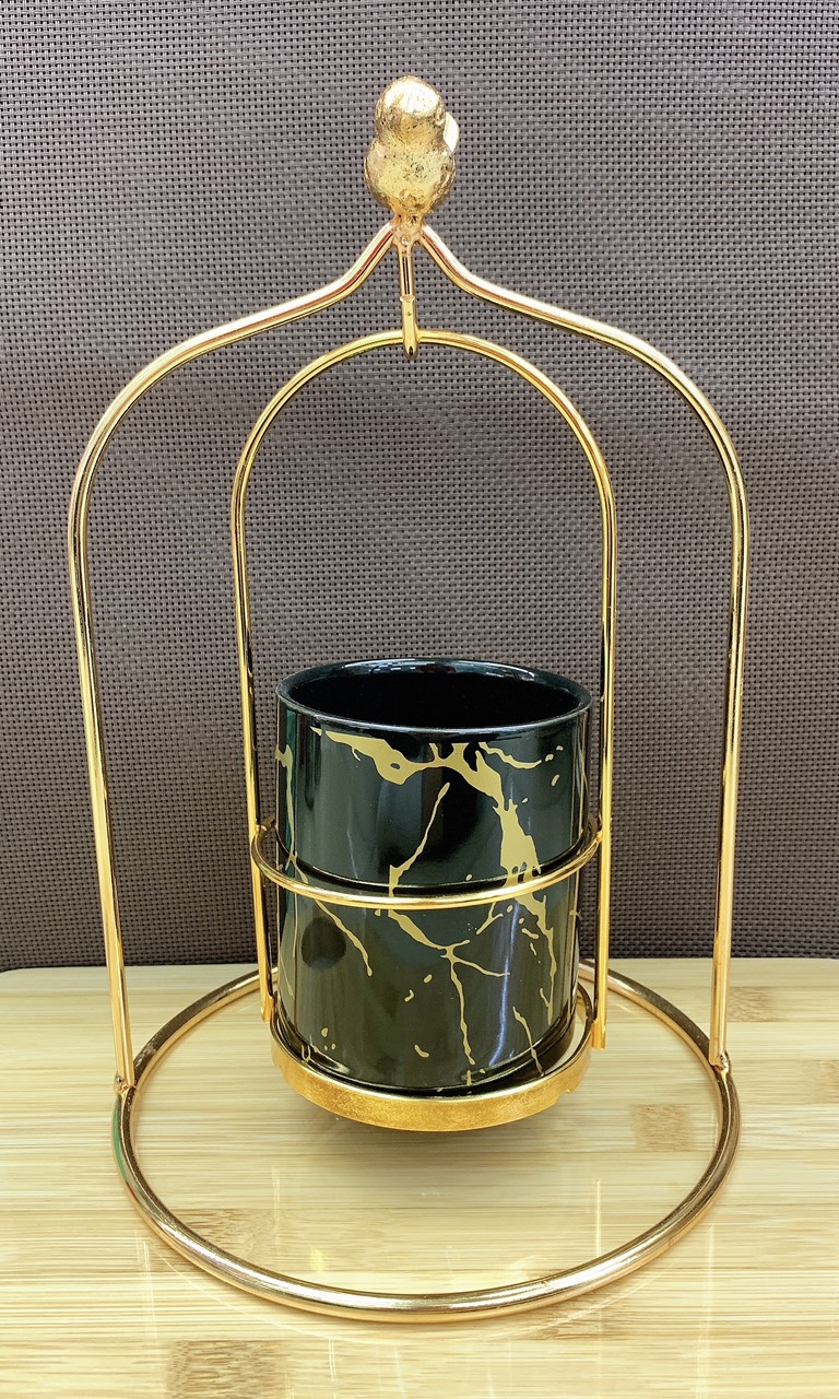 Giỏ sứ đựng thìa dĩa đồ cùng cá nhân có khung treo kim loại mạ vàng - ANTH512