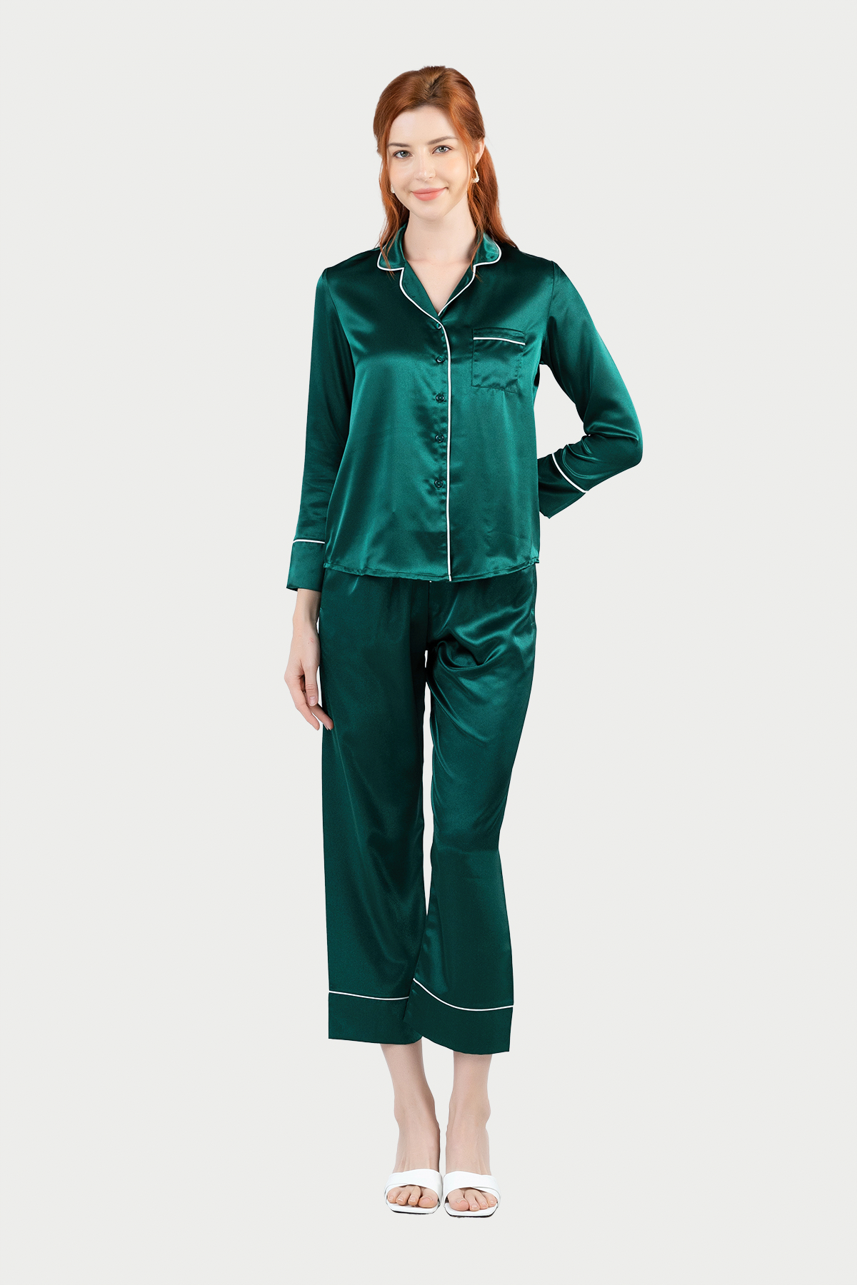 Bộ Pijama dài nữ Vera Satin trơn - V0494