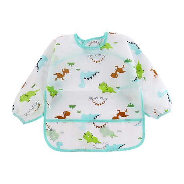 2xBaby Feeding Bib Long Sleeve Waterproof Lunch Apron Blue Dinosaur