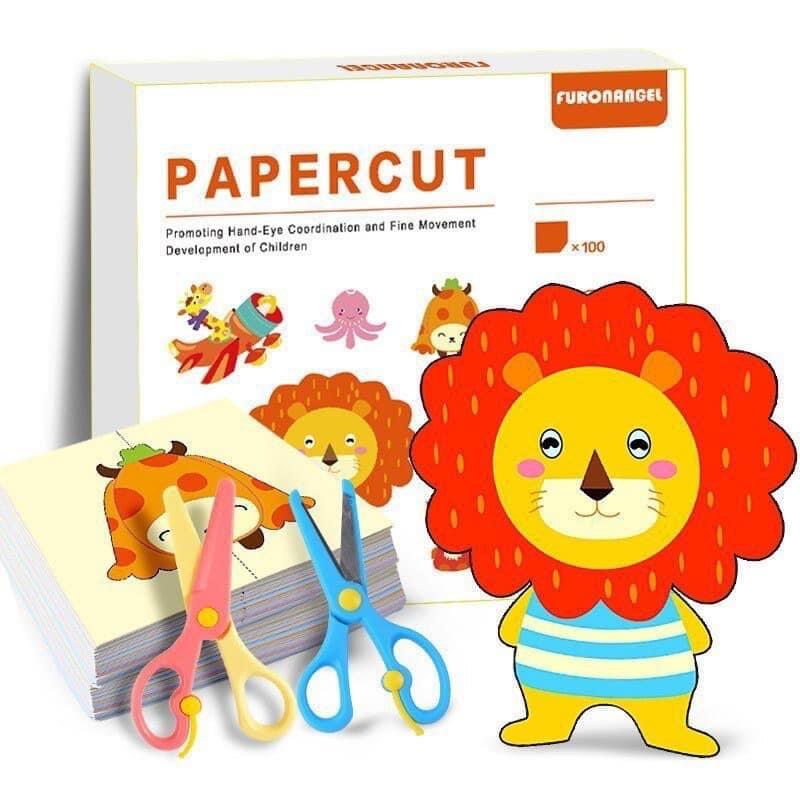 Bộ cắt giấy Paper cut 100 tờ nhiều chủ đề tặng kèm 2 kéo