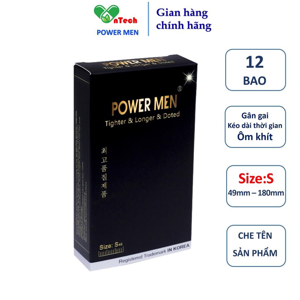 Bao cao su POWERMEN Gân gai size nhỏ 49mm chứa 5% Benzocain kéo dài thời gian kiểu dáng 3D ôm khít