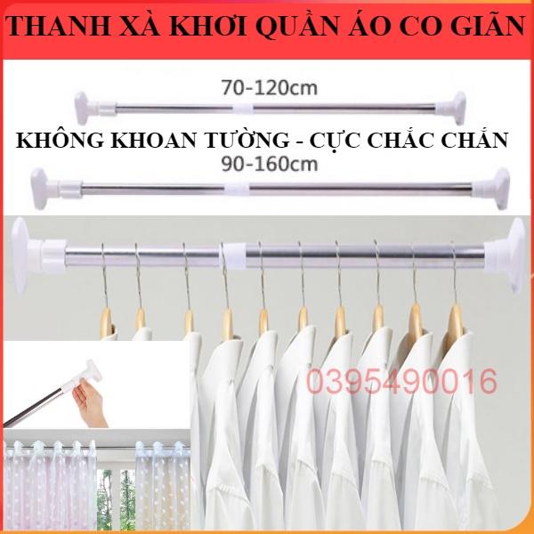 Xà Treo Quần Áo 120-160cm Treo Rèm Nhà Tắm Rút Gọn Đa Năng Không Cần Khoan Vít, Chất Liệu Inox Chắc Chắn - NGẮN 70 - 120 CM