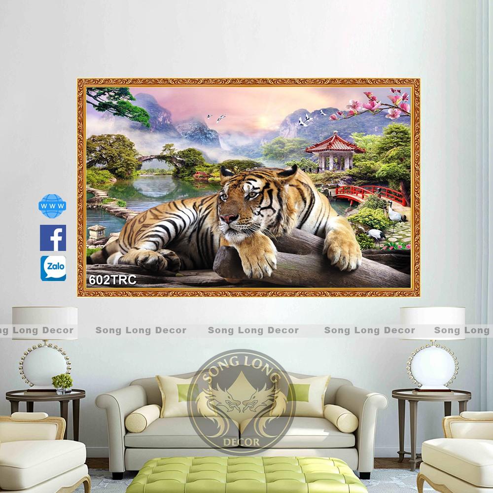 TRANH DÁN TƯỜNG 3D NGOẠ HỔ SƠN THUỶ, TRANH DÁN TƯỜNG CON HỔ - TRANH CON CỌP DÁN TƯỜNG PHONG THUỶ
