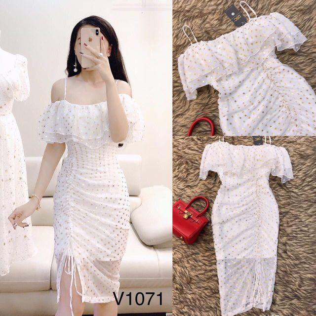 Đầm body trễ vai rút dây