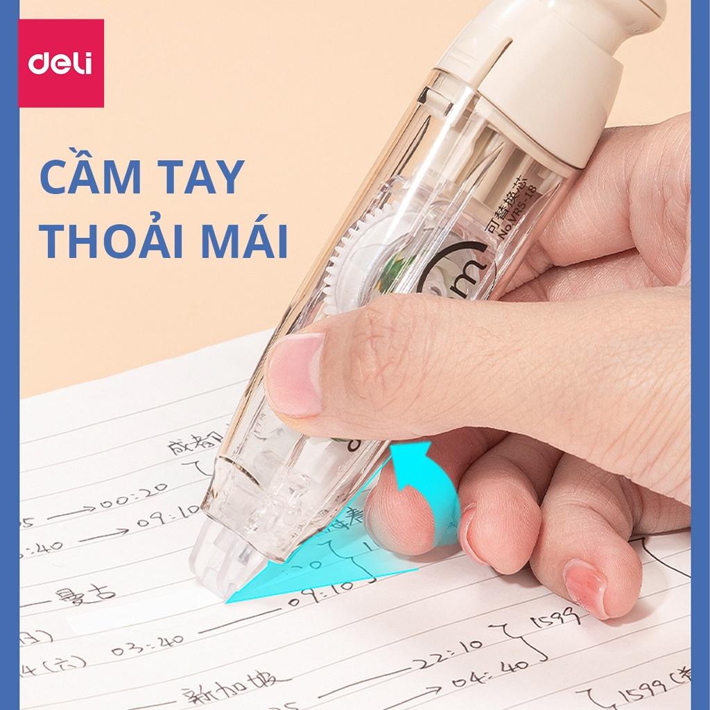 Bút Xóa Băng Xoá Kéo Dạng Bút Bấm Cao Cấp 5mm Deli - Kèm 2 Lõi Thay Thế Phù Hợp Học Sinh Văn Phòng - VR5-18D