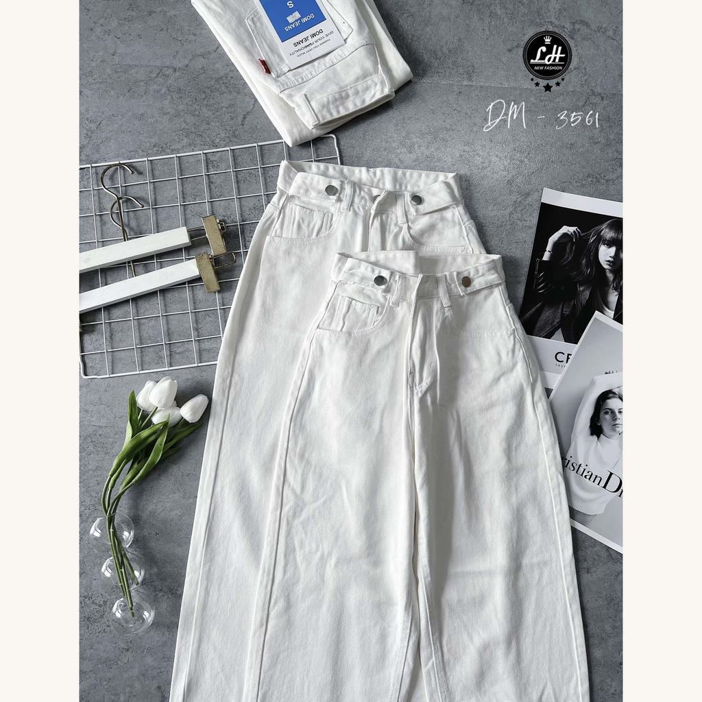 Quần jean trắng, quần bò ống suông nữ màu trắng trơn ulzzang có bass lưng siêu cao Lê Huy Fashion 3561